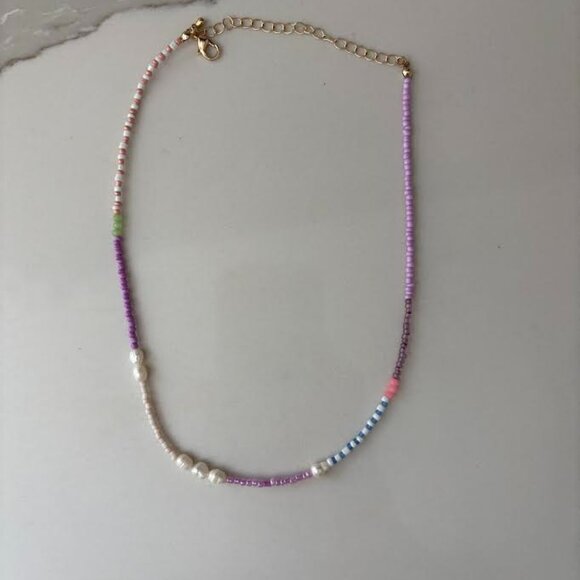 Seed Bead Purple, Pink, and Pearl Necklace - Picture 1 of 2